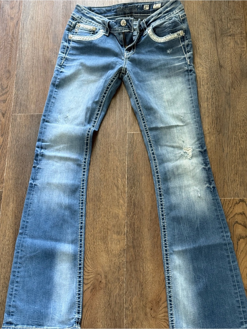 Miss Me Jeans Size 27 Bootcut White Sequin Distressed Y2K Western Denim
